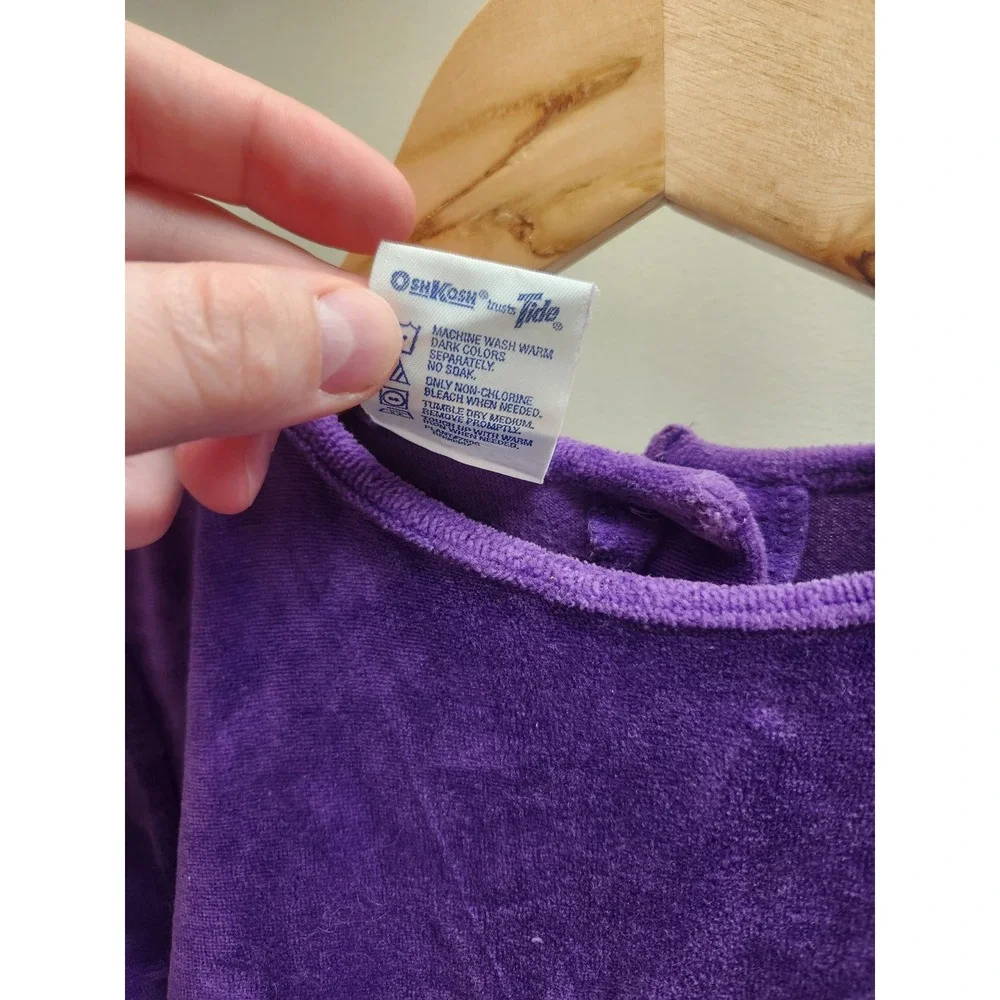 Vintage OshKosh Bgosh Girls Purple Velour Long‎ Sleeve Bow Dress 4T 987-9039